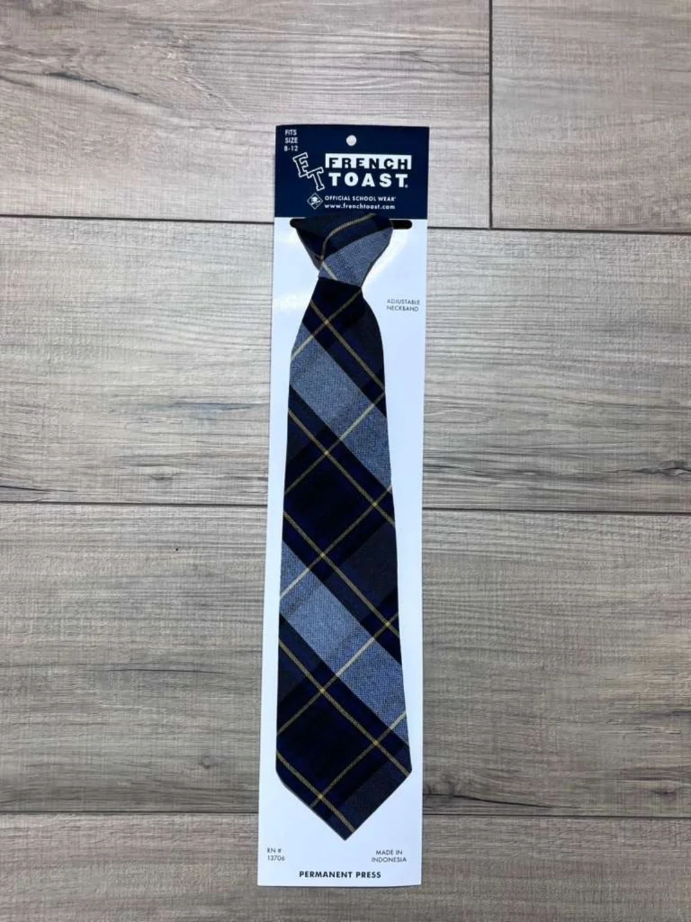 French Toast Boy's Adjustable Plaid Necktie Sizes 8-12 Blue Gold Plaid